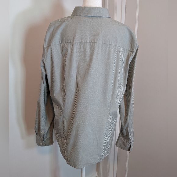 LAFAYETTE 148 NEW YORK Poplin Stretch Shirt Stripe Silver Bead Detail Size 14 - Picture 4 of 10